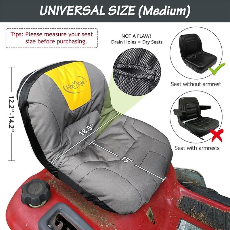 HOMEYA Riding Lawn Mower Seat Cover, Heavy Duty 600D Oxford Waterproof Tractor Seat Cover with Padding & Back Pockets, for 12.2-14.2 Inches High Seats, Fits Husqvarna Cub Cadet Seat Without Armrests - Image 3
